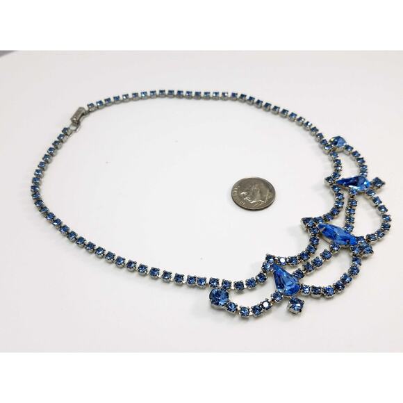 Vintage La Rel Blue Rhinestone Necklace 1950s Prong Set Bridal Prom Jewelry - Picture 6 of 10